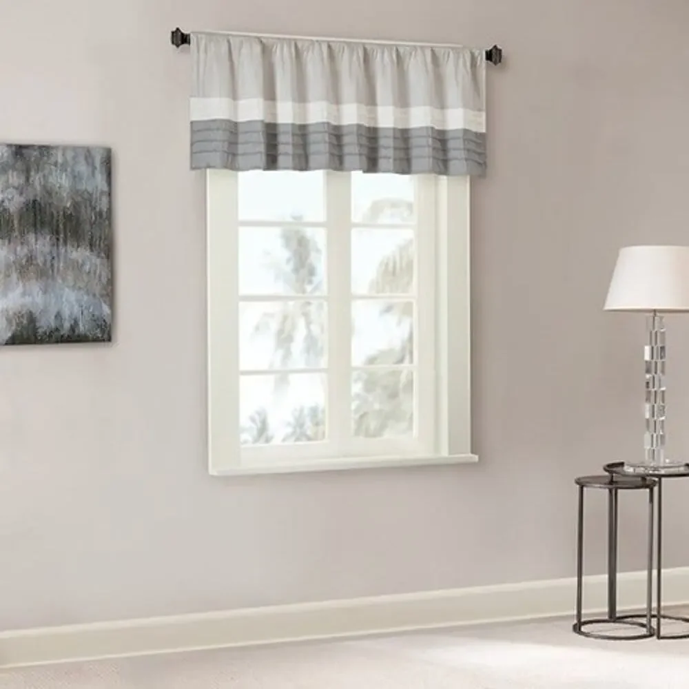 Madison Park Salem 18x50 Gray Polyoni Pintuck Stripe Window Valance Rod Pocket